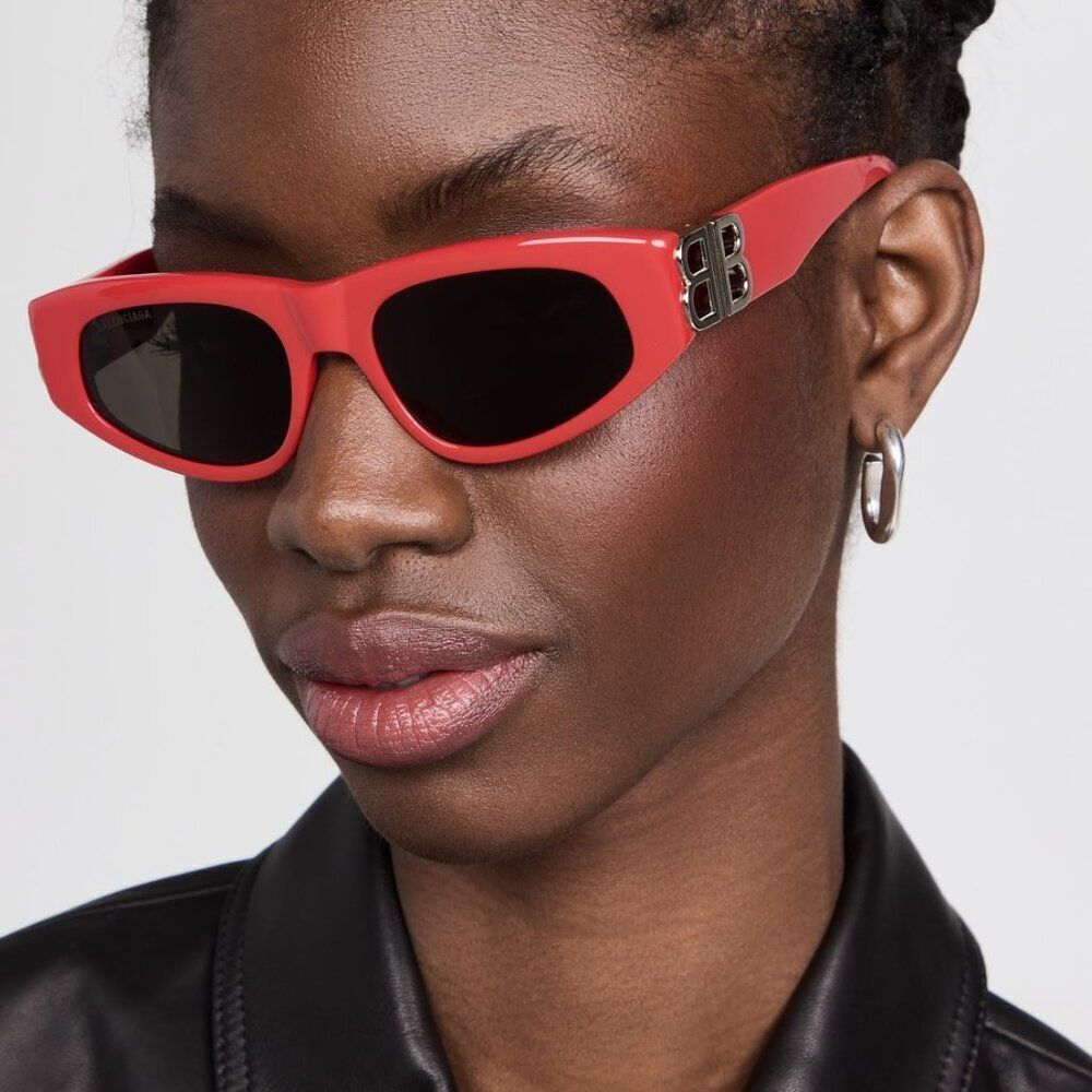 SALE! NEW Balenciaga BB0095S 016 Red Silver Logo Grey Cat Eye Unisex Sunglasses - Picture 1 of 15